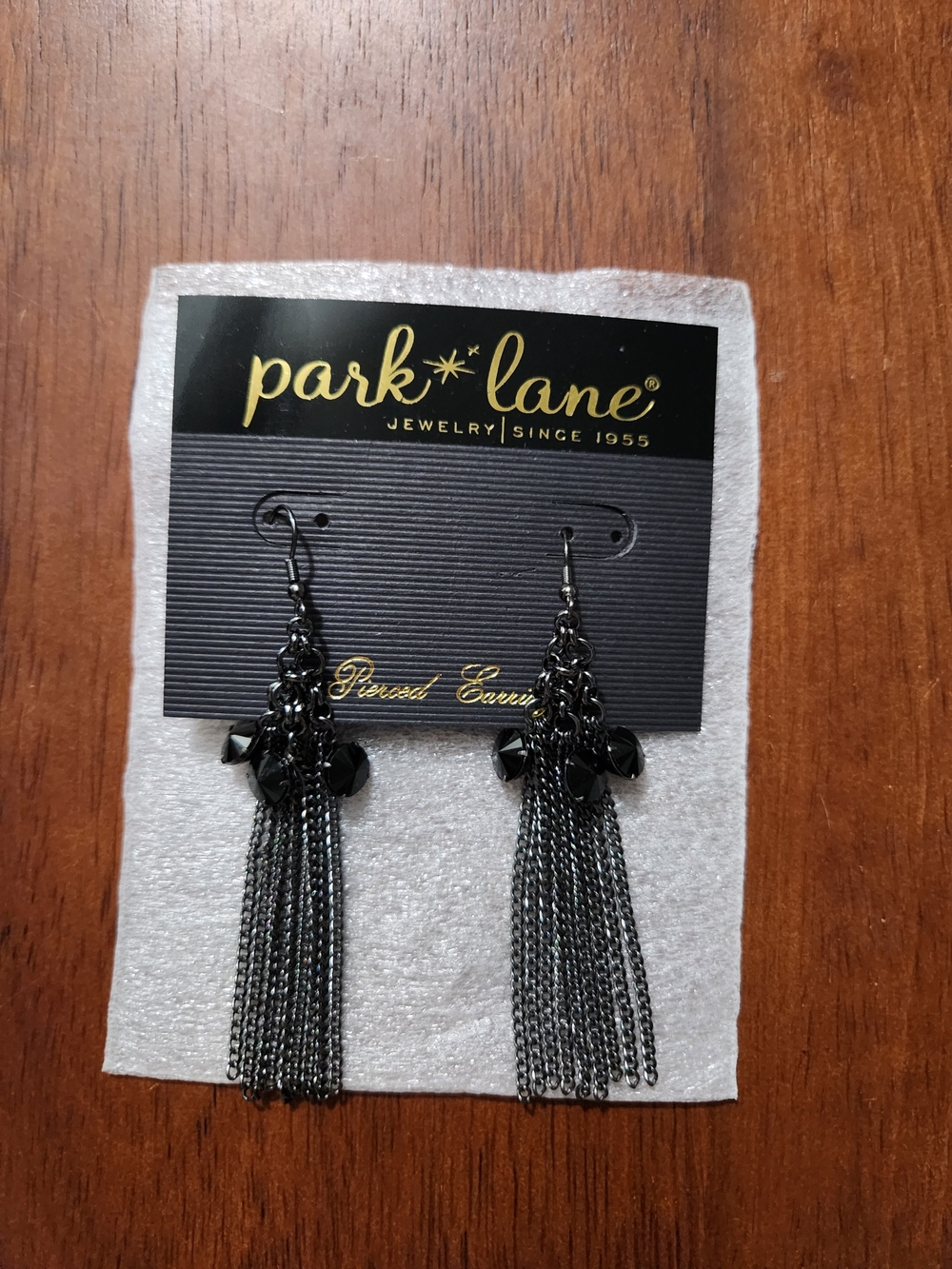 Park Lane Black Chain Tassel Earrings with Faceted Beads